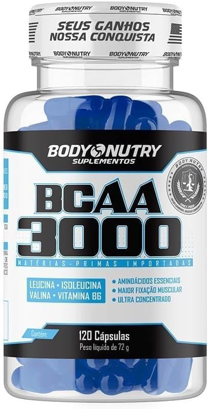 BCAA 3000 120 Capsulas Aminoacidos Essenciais Enriquecido com vitamina B6 Sem Sabor Ultra Concentrado Rapida Absorção Importado Original