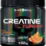 Creatine Turbo BlackSkull - Creatina Monohidratada em pó, com carboidrato para melhor absorção e performance (150g Pote, Laranja)