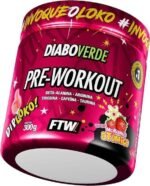 FTW Pré-Treino Diabo Verde Diploko em Pó com Cafeína, Aminoácidos Beta‑Alanina e Arginina para Treinos e Atividades Físicas - Pote 300 g (Morango Atômico)