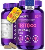 Suplemento para Homens 655 mg com Ácido Aspártico, L-Arginina, Zinco e Licopeno | Fórmula Vegana Sem Glúten | 60 Cápsulas